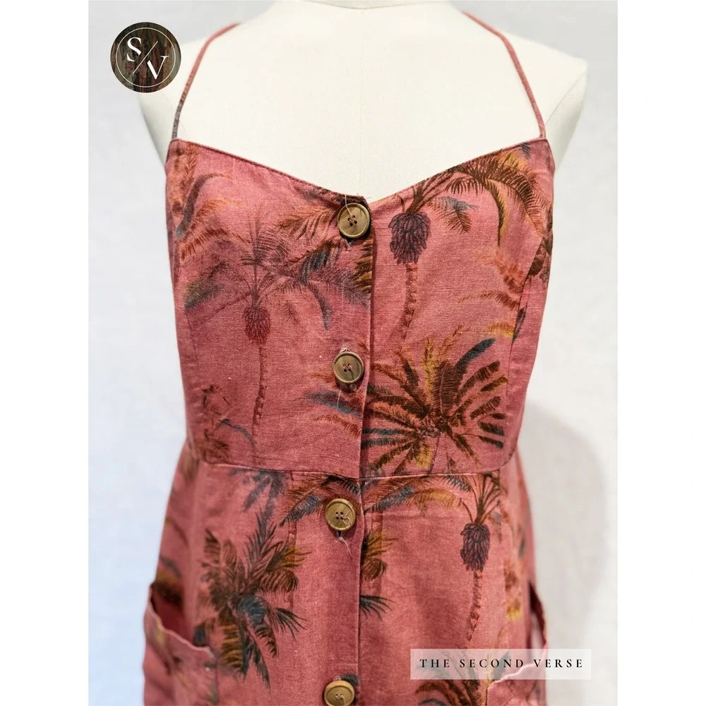 Zara Tropical Palm Leaf Cotton Linen Blend Button Front Midi Dress Size Large - Picture 5 of 11